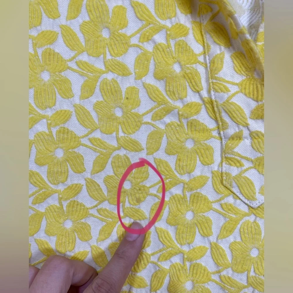 Tish Cox Floral Embroidered Popover Blouse Top Yellow White  Women’s Medium - Picture 11 of 12